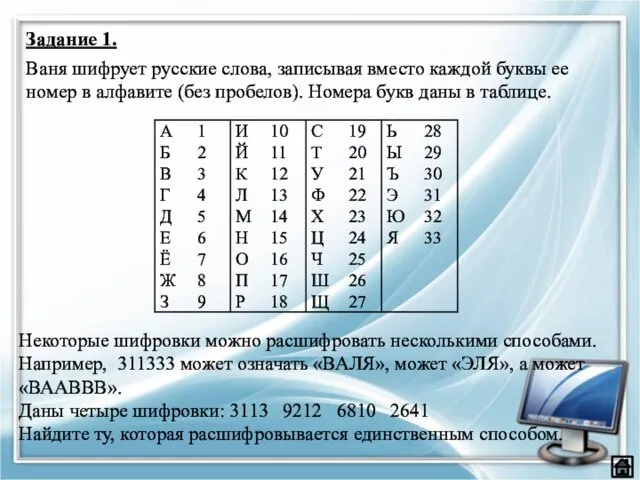 Некоторые шифровки можно расшифровать несколькими способами. Например, 311333 может означать «ВАЛЯ»,