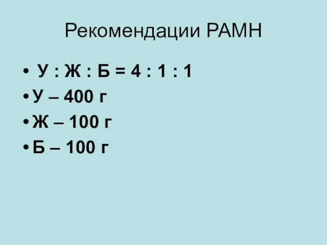 Рекомендации РАМН У : Ж : Б = 4 : 1