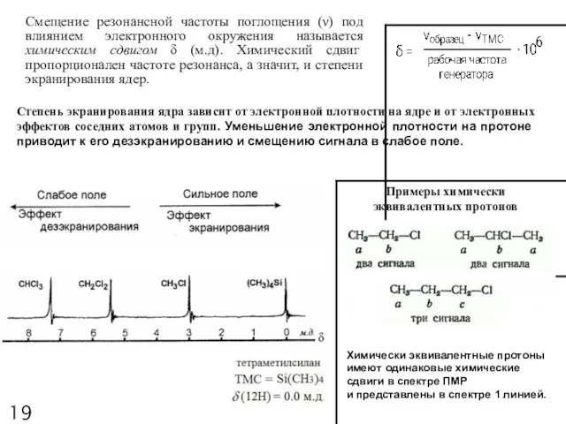 Смещение резонансной частоты поглощения (ν) под влиянием электронного окружения называется химическим