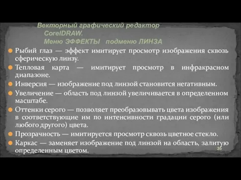 Рыбий глаз — эффект имитирует просмотр изображения сквозь сферическую линзу. Тепловая