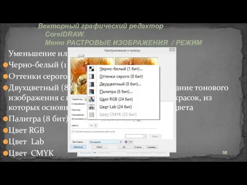 Уменьшение или увеличение глубины цвета. Черно-белый (1 бит) Оттенки серого (8