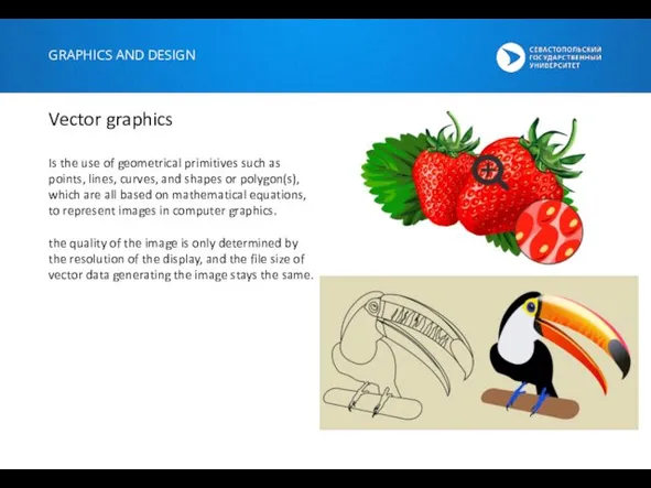 GRAPHICS AND DESIGN Vector graphics Is the use of geometrical primitives