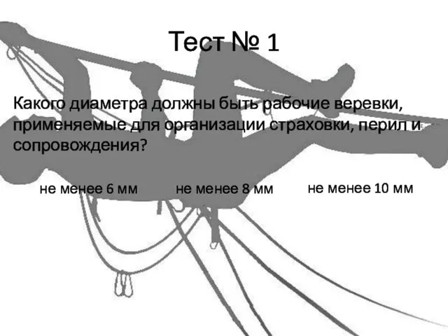 Тест № 1 Какого диаметра должны быть рабочие веревки, применяемые для