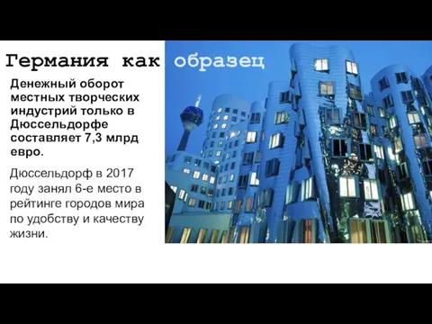 Германия как образец Денежный оборот местных творческих индустрий только в Дюссельдорфе