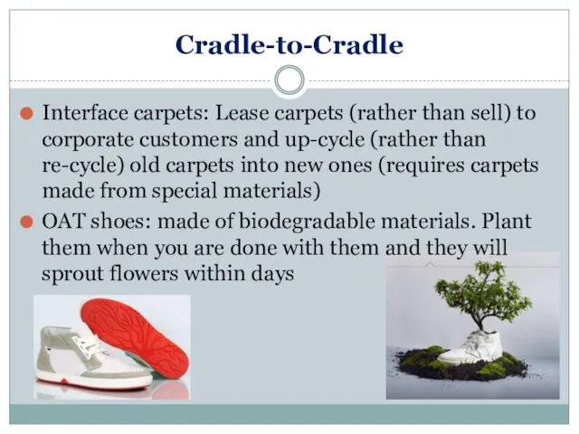 Cradle-to-Cradle Interface carpets: Lease carpets (rather than sell) to corporate customers