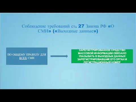 Соблюдение требований ст. 27 Закона РФ «О СМИ» («Выходные данные») ПО