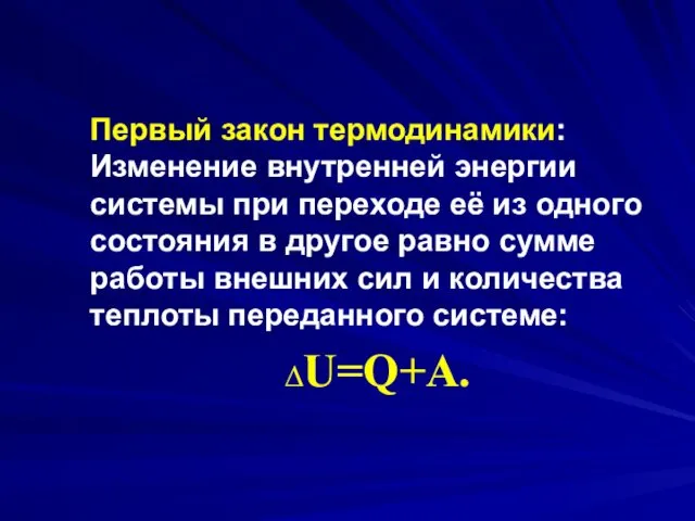 Первый закон термодинамики: Изменение внутренней энергии системы при переходе её из