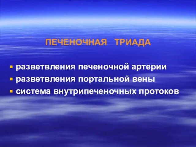 ПЕЧЕНОЧНАЯ ТРИАДА разветвления печеночной артерии разветвления портальной вены система внутрипеченочных протоков