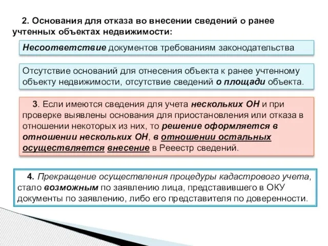 2. Основания для отказа во внесении сведений о ранее учтенных объектах