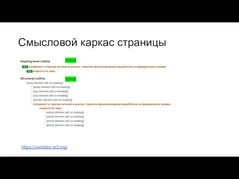 Смысловой каркас страницы html4 html5 https://validator.w3.org/