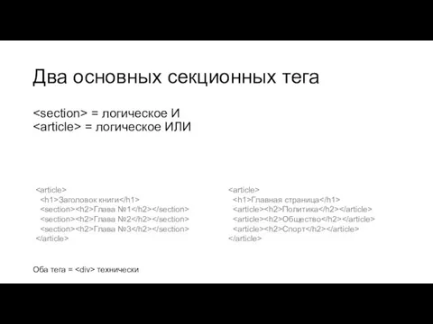 Два основных секционных тега = логическое И = логическое ИЛИ Заголовок