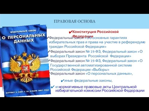 и нормативные правовые акты Центральной избирательной комиссии Российской Федерации ПРАВОВАЯ ОСНОВА