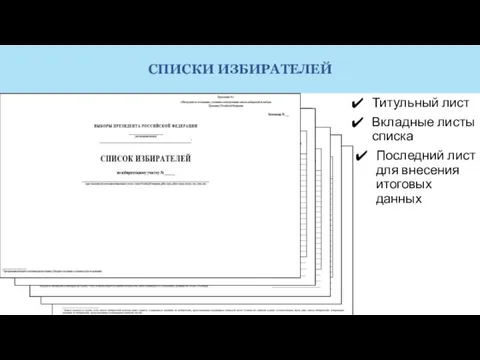 Последний лист для внесения итоговых данных СПИСКИ ИЗБИРАТЕЛЕЙ Титульный лист Вкладные листы списка