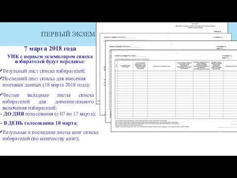 ПЕРВЫЙ ЭКЗЕМПЛЯР СПИСКА ИЗБИРАТЕЛЕЙ 7 марта 2018 года УИК с первым