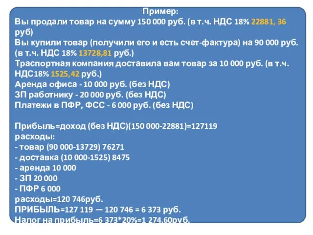 Пример: Вы продали товар на сумму 150 000 руб. (в т.ч.