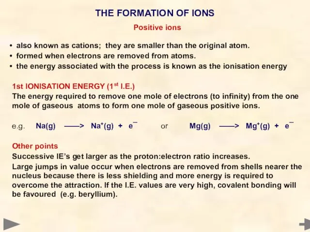 Positive ions also known as cations; they are smaller than the