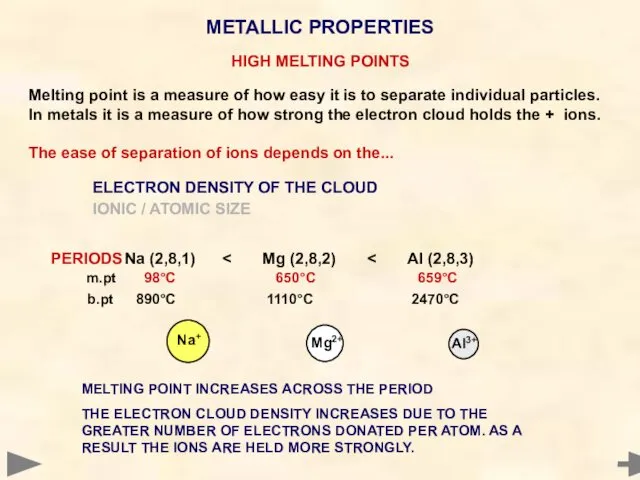 HIGH MELTING POINTS Melting point is a measure of how easy