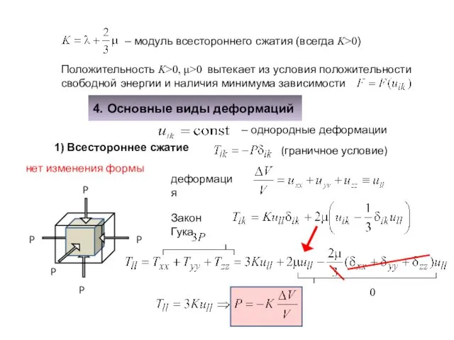 – модуль всестороннего сжатия (всегда K>0) Положительность K>0, μ>0 вытекает из