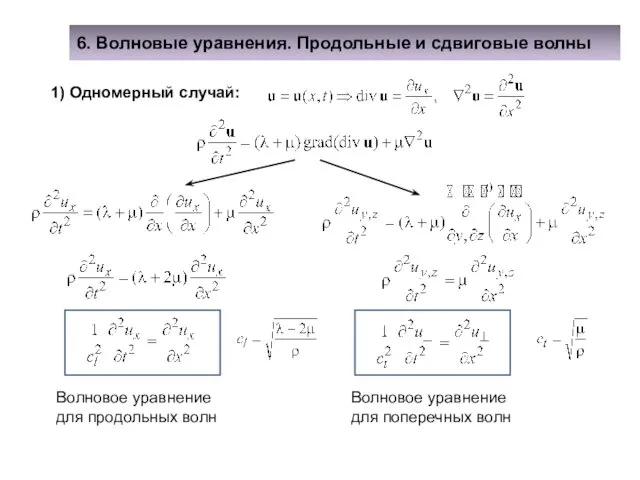 6. Волновые уравнения. Продольные и сдвиговые волны 1) Одномерный случай: Волновое