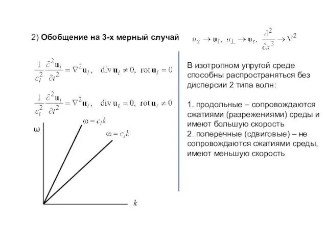 2) Обобщение на 3-х мерный случай В изотропном упругой среде способны