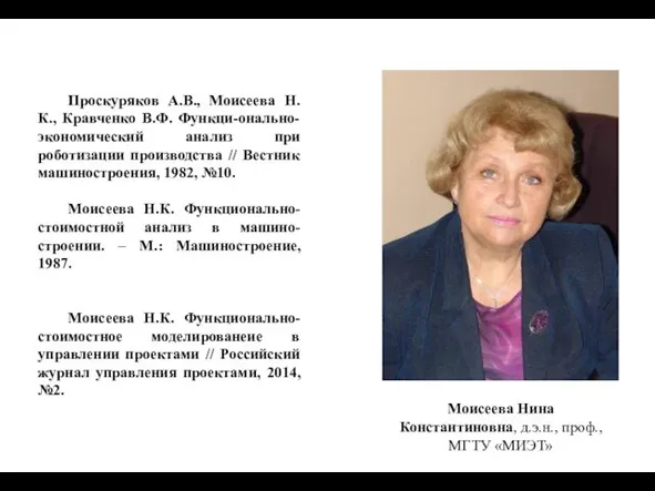 Проскуряков А.В., Моисеева Н.К., Кравченко В.Ф. Функци-онально-экономический анализ при роботизации производства