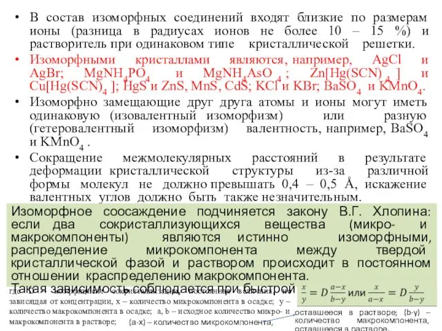 В состав изоморфных соединений входят близкие по размерам ионы (разница в