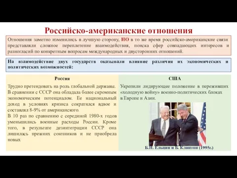 Российско-американские отношения На взаимодействие двух государств оказывали влияние различия их экономических
