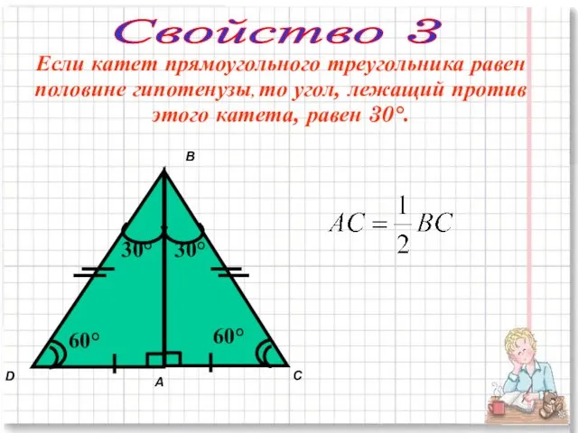 Если катет прямоугольного треугольника равен половине гипотенузы, то угол, лежащий против