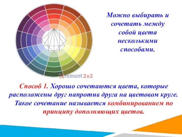 Способ 1. Хорошо сочетаются цвета, которые расположены друг напротив друга на