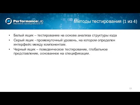 Методы тестирования (1 из 4) Белый ящик – тестирование на основе