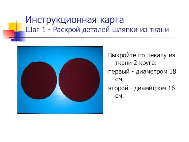 Инструкционная карта Шаг 1 - Раскрой деталей шляпки из ткани Выкройте