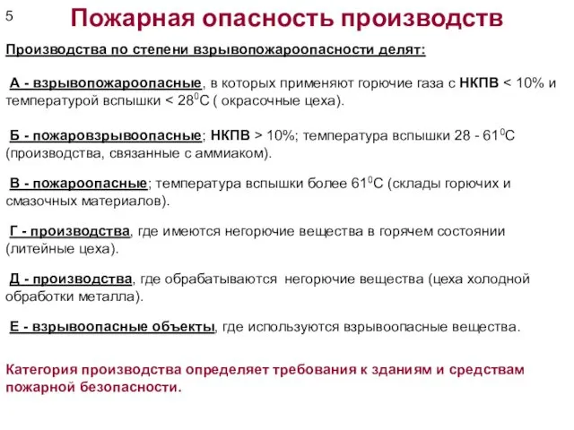 Пожарная опасность производств Производства по степени взрывопожароопасности делят: А - взрывопожароопасные,