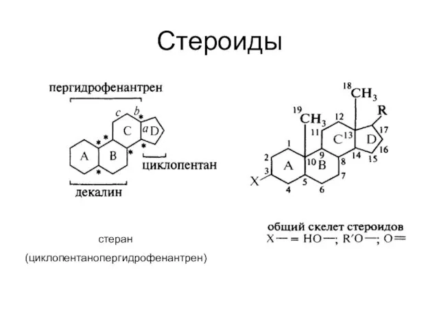 Стероиды стеран (циклопентанопергидрофенантрен)