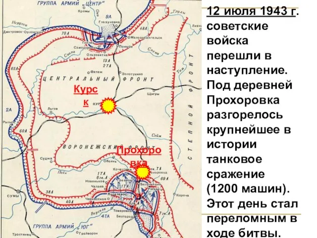 Прохоровка Курск 12 июля 1943 г. советские войска перешли в наступление.