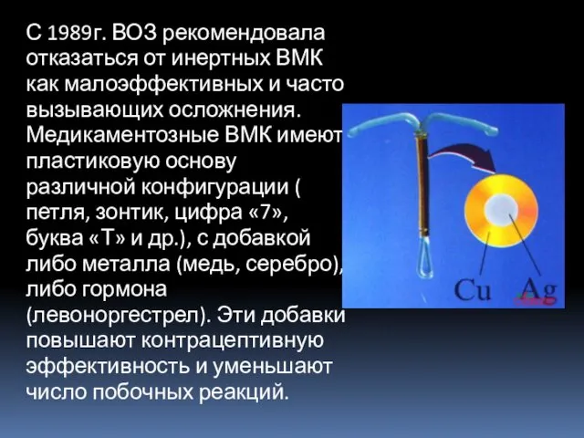 С 1989г. ВОЗ рекомендовала отказаться от инертных ВМК как малоэффективных и