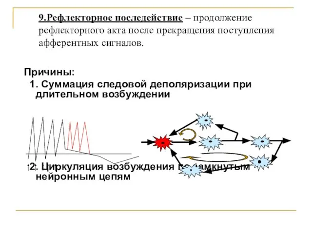 Причины: 1. Суммация следовой деполяризации при длительном возбуждении 2. Циркуляция возбуждения