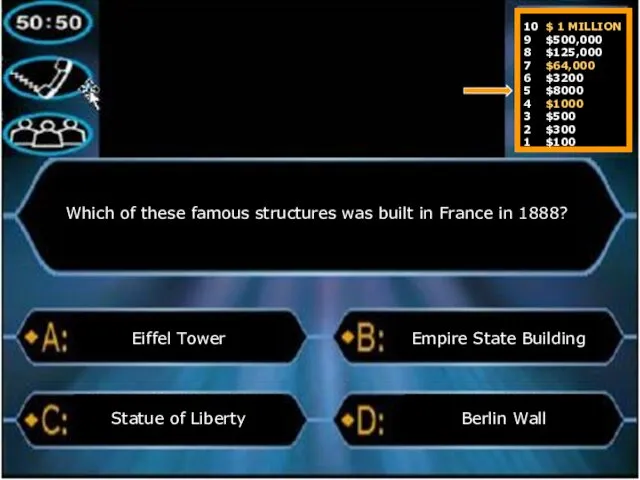 Which of these famous structures was built in France in 1888?