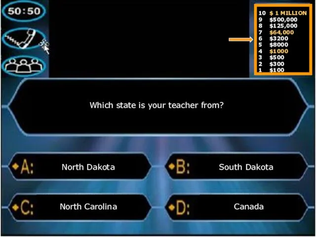 Which state is your teacher from? North Dakota Canada South Dakota