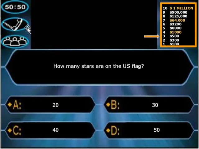 How many stars are on the US flag? 20 50 30