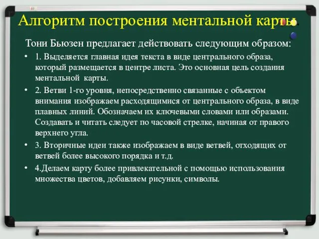 Алгоритм построения ментальной карты. Тони Бьюзен предлагает действовать следующим образом: 1.