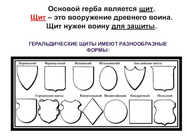 Основой герба является щит. Щит – это вооружение древнего воина. Щит