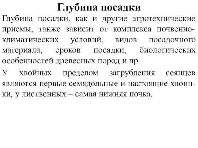 Глубина посадки Глубина посадки, как и другие агротехнические приемы, также зависит