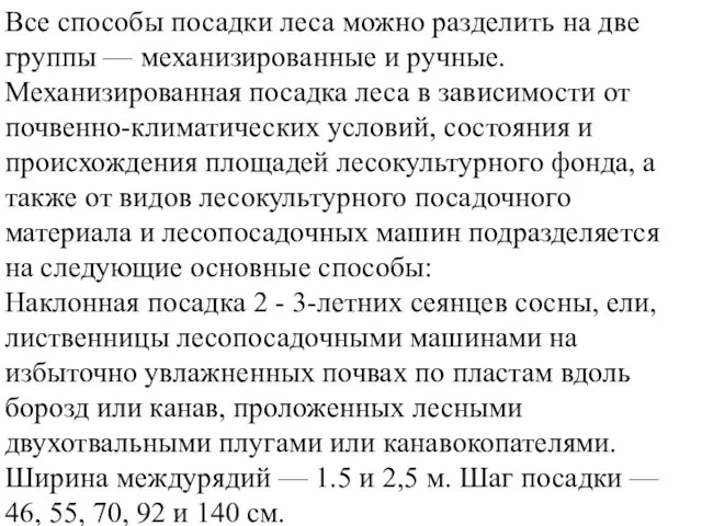 Все способы посадки леса можно разделить на две группы — механизированные