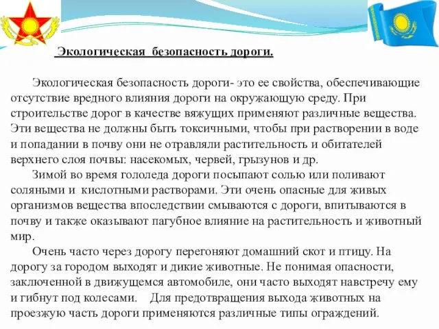 Экологическая безопасность дороги. Экологическая безопасность дороги- это ее свойства, обеспечивающие отсутствие