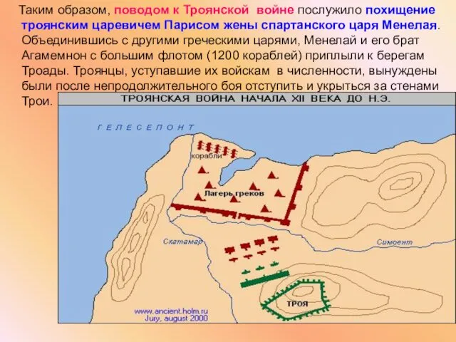 Таким образом, поводом к Троянской войне послужило похищение троянским царевичем Парисом