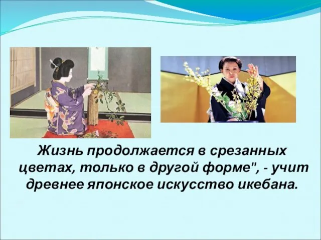 Жизнь продолжается в срезанных цветах, только в другой форме", - учит древнее японское искусство икебана.