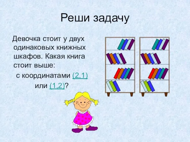 Реши задачу Девочка стоит у двух одинаковых книжных шкафов. Какая книга