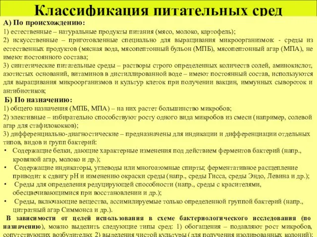 Классификация питательных сред А) По происхождению: 1) естественные – натуральные продукты