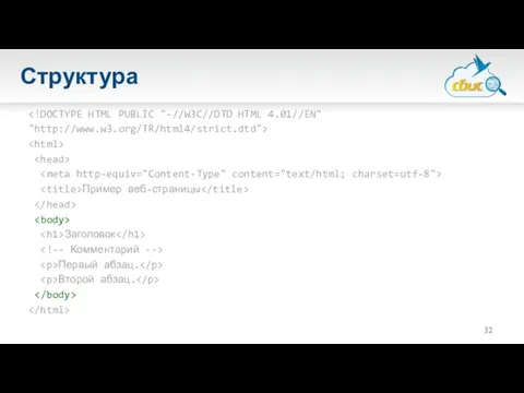 Структура Пример веб-страницы Заголовок Первый абзац. Второй абзац.