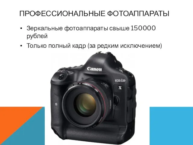 ПРОФЕССИОНАЛЬНЫЕ ФОТОАППАРАТЫ Зеркальные фотоаппараты свыше 150000 рублей Только полный кадр (за редким исключением)